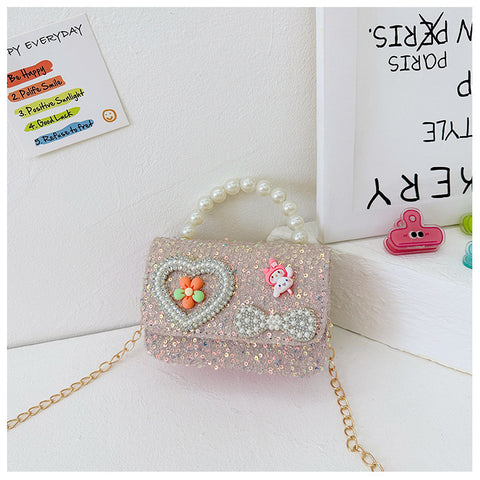 Pearl Beaded Bow Sequin Handbags for Girls