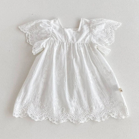 White Dress & Newborn Baby Lace Embroidery Rompers – Sisters Summer Clothes