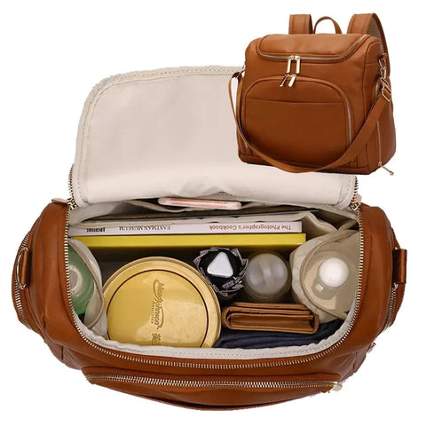 PU Leather Nappy Backpack - With Changing Station Teeny Pandas