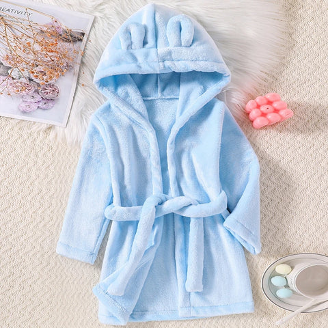 Winter Kids Hooded Flannel Bathrobe – Plush Pajamas for Boys & Girls