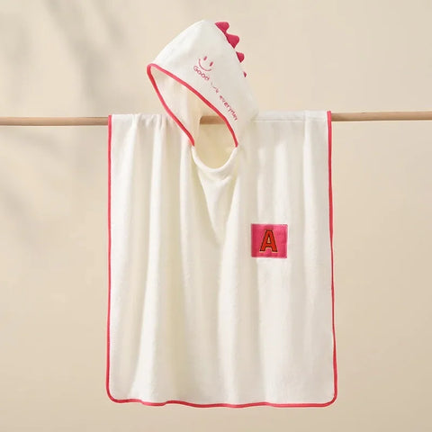 Children's Hooded Dino Beach Towel - Coral Fleece Kids Bath Towel