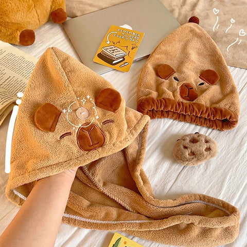 Capybara Hair Towel Hat- Quick-Drying and Easy to Use! Teeny Pandas