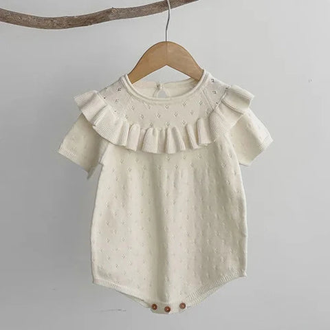 Summer Baby Girl Knitting Romper and Hat – Sleeveless Solid Color Jumpsuit