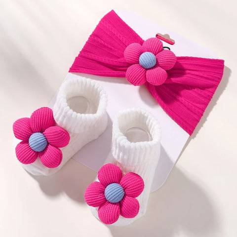 Flower Baby Headband and Socks Set for Newborn Girls