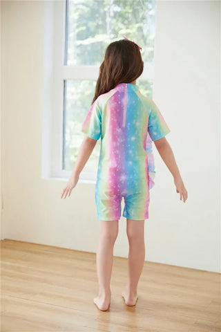 Cute Cartoon Short Sleeve Swimsuit with Cap