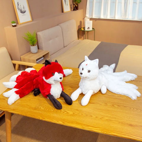 Lifelike Nine Tails Fox Plush Toy - White and Red Fox Stuffed Animal