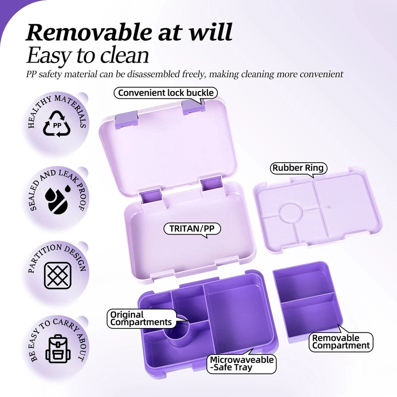 Kids 6 Compartment Bento Lunch Box – Durable, Fun, and Perfect for Balanced Meals! Teeny Pandas