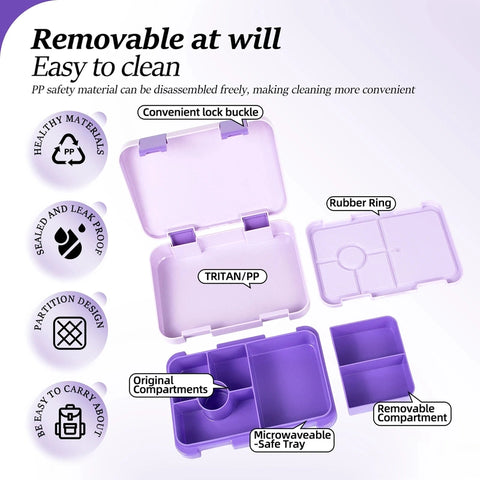Kids 6 Compartment Bento Lunch Box – Durable, Fun, and Perfect for Balanced Meals! Teeny Pandas