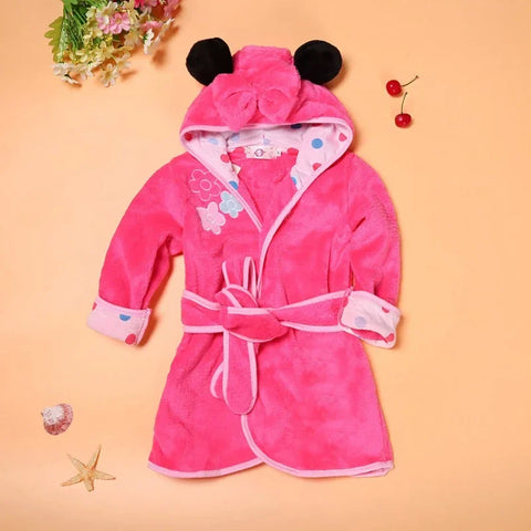 Kids Cartoon Bathrobe – Soft Hooded Flannel Bathrobe with Animal Ears