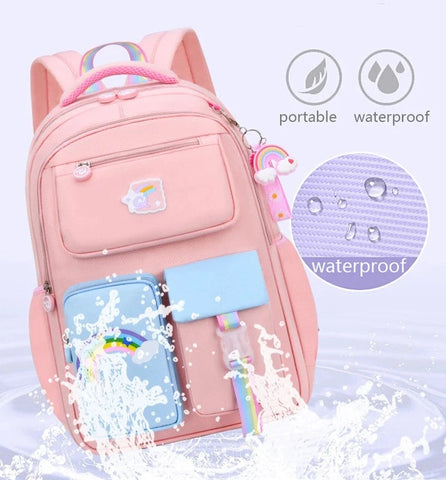 Kids Backpacks for Girls – Macaron Color School Bag with Rainbow Pendant