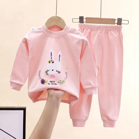 Cartoon Cute Girls Pajama Set - Cotton 2-Piece Long Sleeve Sleepwear