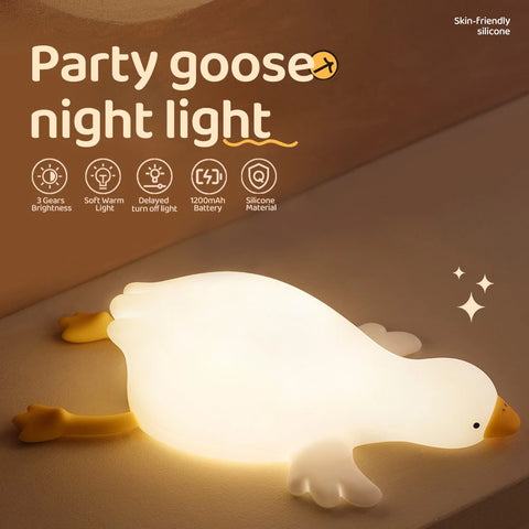 Cute Goose Silicone Nursery Night Light - Rechargeable with Touch Sensor