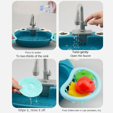 Interactive Kids' Kitchen Sink Playset with Real Water Flow Teeny Pandas