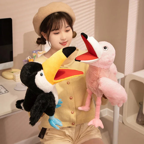 6-Style Toucan Hand Puppet Plush Toys – Parrot, Eagle, Peacock, Owl, Flamingo