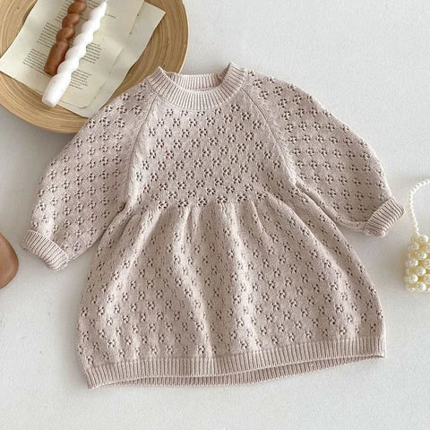 Girls Autumn Hollow Out Sweater Dress - Princess A-line Knitted Dress