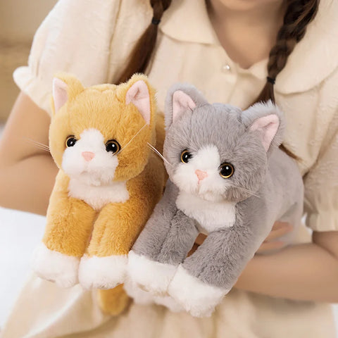 Cat Doll Plush Toy - Soft Stuffed White and Gray Cat Pillow