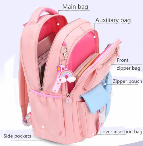 Kids Backpacks for Girls – Macaron Color School Bag with Rainbow Pendant