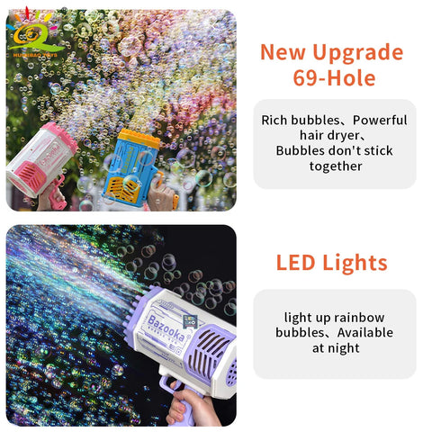 Bazooka Bubble Gun – 69-Hole Rocket Bubble Machine with Lights for Kids