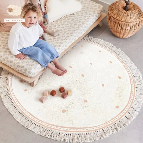 Soft Dot Round Kids Rug with Tassels - Cozy & Playful Decor Teeny Pandas