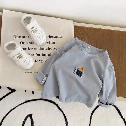 Children's Long Sleeve Top – Printed Baby Boys O-neck Pullover Blouse