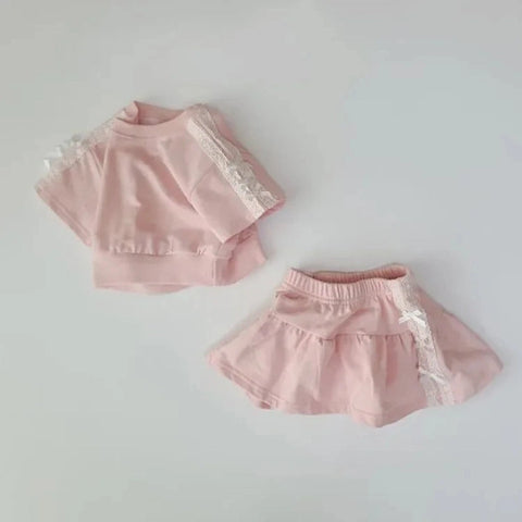 Baby Girls Lace T-Shirt & Skirt Set – Fashionable Kids Summer Two-Piece Outfit