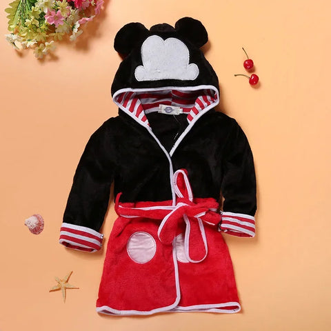 Kids Cartoon Bathrobe – Soft Hooded Flannel Bathrobe with Animal Ears