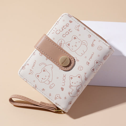 Cute Cat Girls Wallet – Short Zipper Wallet for Women and Students