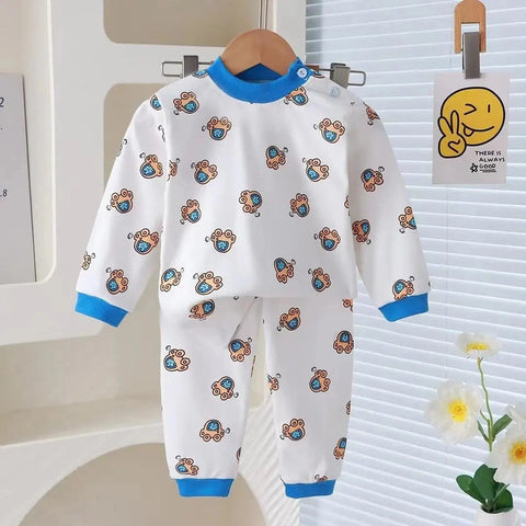 Full Printed Cartoon Baby Pajama Set – Autumn & Winter 2-Piece Kids Clothing