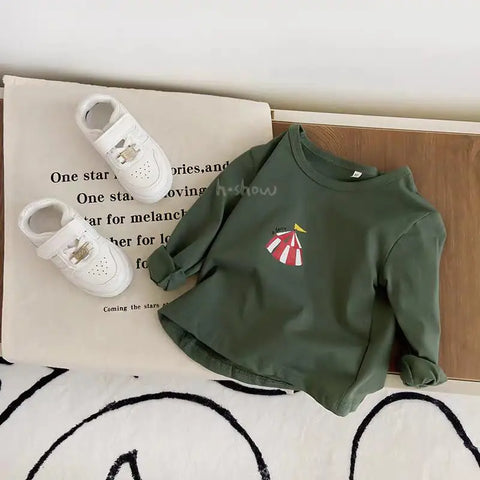 Children's Long Sleeve Top – Printed Baby Boys O-neck Pullover Blouse