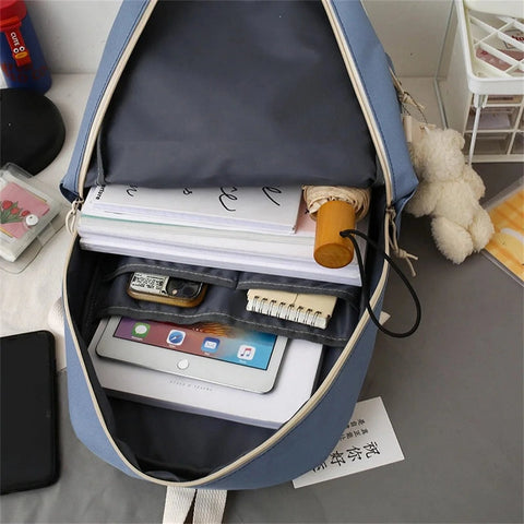 5 Pcs Set Girls Backpack - Large Capacity Student Schoolbag for Girls with Pencil Case and Shoulder Bag
