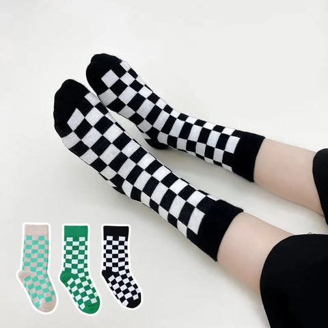 3 Pairs Kids' Breathable Cotton Checkerboard Socks
