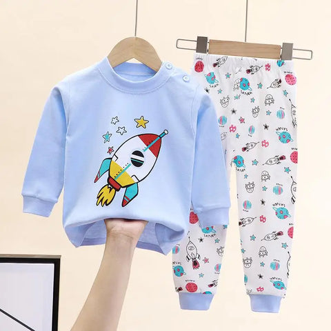 Cartoon Cotton Baby Boys Pajama Set - Autumn 2-Piece Home Clothes