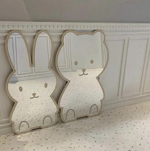 Cute Bear & Rabbit Shape Acrylic Mirror – Kids Room Decorative Wall Decor