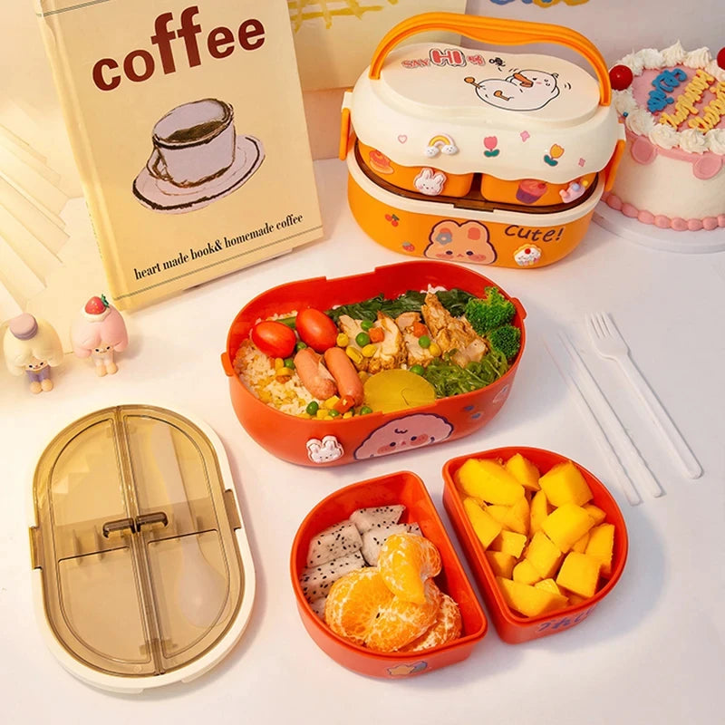 Cartoon Double-Layer Kids Lunch Box – Leakproof, Durable & Perfectly Portable! Teeny Pandas