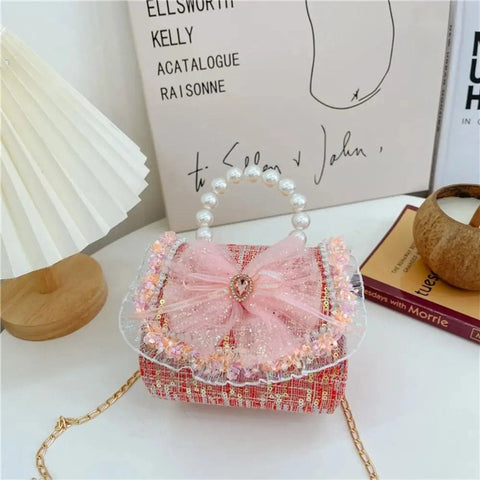 Kids Sequins Crossbody Bag – Mini Princess Coin Purse with Pearl Handle