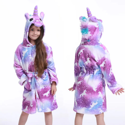 Hooded Bathrobe for Kids – Unicorn Anime Cartoon Towel