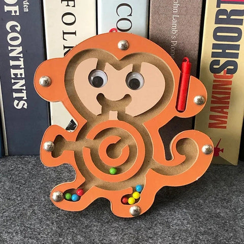 Wooden Educational Magnetic Maze Toy for Kids - Montessori Pen & Bead Game
