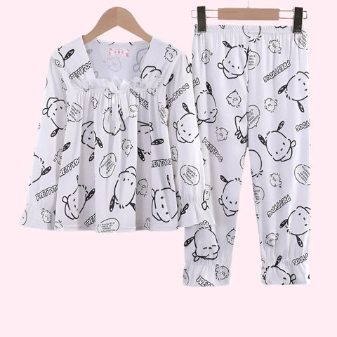 Cute Girls Pajama Set with Bow Lace Decoration – Comfortable & Trendy Nightwear