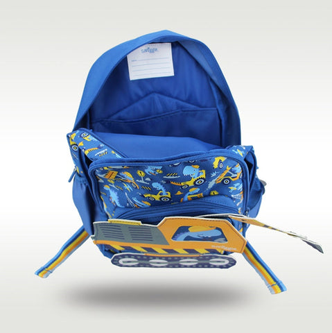 Cool Children's Schoolbag for Boys – Blue Construction Car Backpack for 4-7 Years