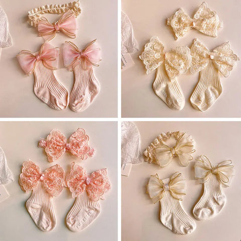 Baby Bow Headband & Socks Set – Soft and Cute Toddler Accessories