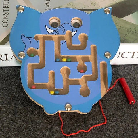 Wooden Educational Magnetic Maze Toy for Kids - Montessori Pen & Bead Game