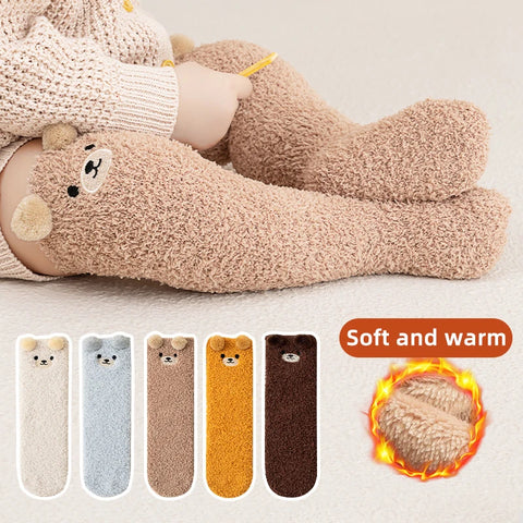 Cartoon Plush Baby Socks - Cute Bear Winter Thigh-High Fleece Socks