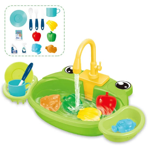 Interactive Kids' Kitchen Sink Playset with Real Water Flow Teeny Pandas