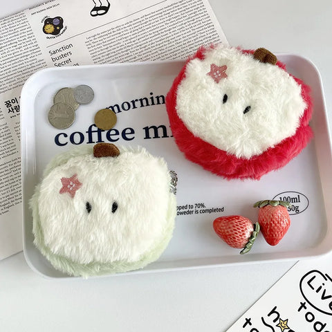 Kawaii Apple Plush Coin Wallet – Cute Mini Storage Bag for Girls