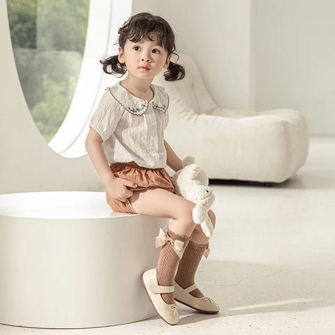 Kids Knee High Socks - Breathable Cotton Mesh Socks with Bow