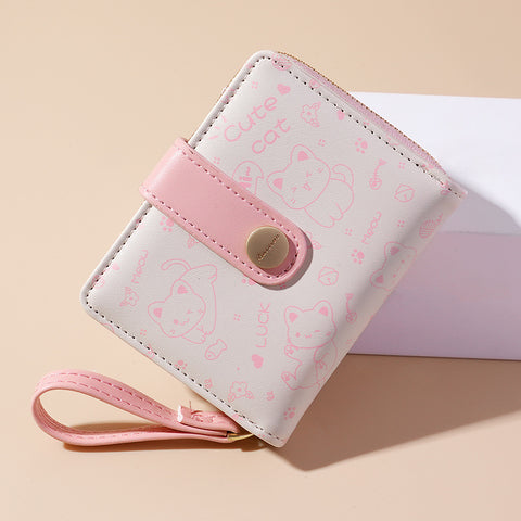 Cute Cat Girls Wallet – Short Zipper Wallet for Women and Students