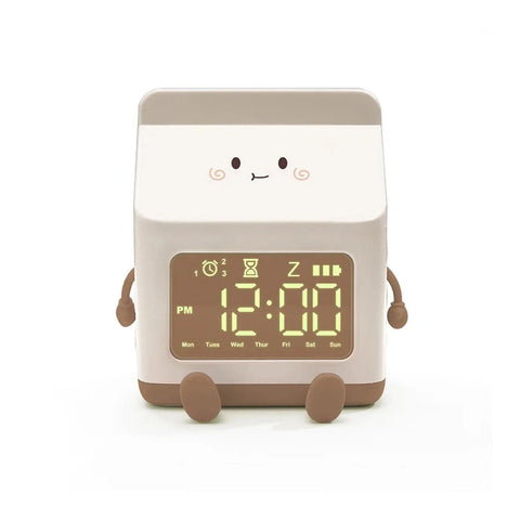 Multifunctional LED Milk Carton Alarm Clock - With Voice Control