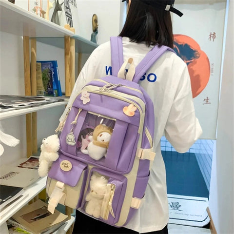 5 Pcs Set Girls Backpack - Large Capacity Student Schoolbag for Girls with Pencil Case and Shoulder Bag