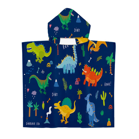 Cartoon Dinosaur Beach Bath Towel – Microfiber Quick Dry Hooded Poncho for Kids & Adults