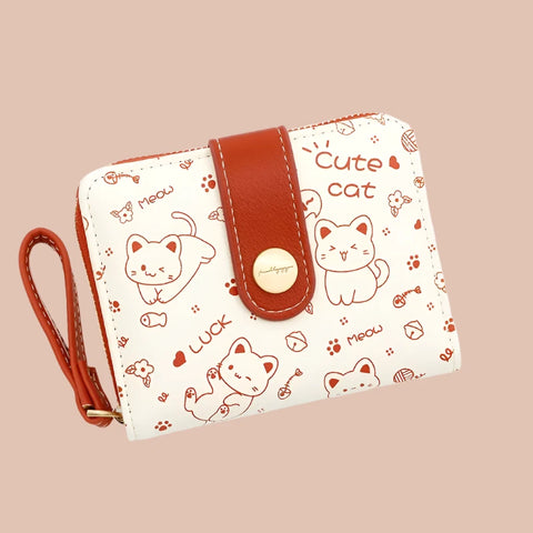Cute Cat Girls Wallet – Short Zipper Wallet for Women and Students